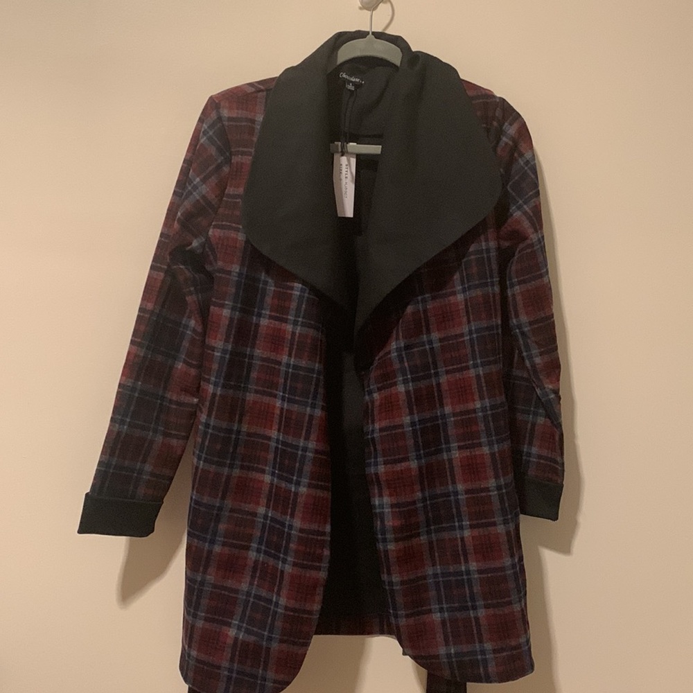 LAST 1️⃣🔴⚫️BLACK BURGUNDY CHECKERED TRENCH JACKET⚫️🔴 - Picture 9 of 10